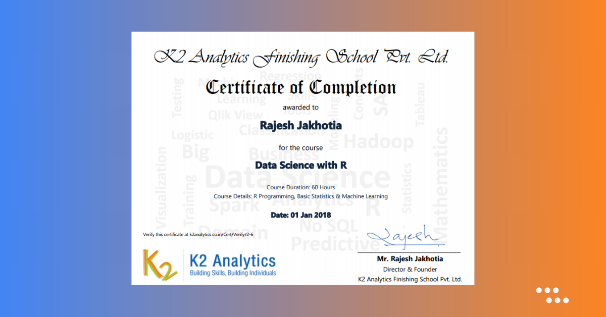 K2 Analytics Certificate