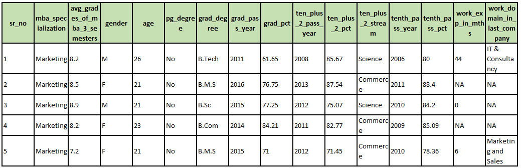 MBA Students Report Data set